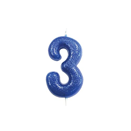 Anniversary House Bunte blaue Glitzerkerze, Zahl 3, 3. Geburtstag Tortenaufsatz, 7 cm, AHC30/3 Anniversary House Bunte blaue Glitzerkerze, Zahl 3, 3. Geburtstag Tortenaufsatz, 7 cm, AHC30/3 von Anniversary House