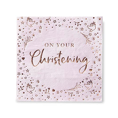 Creative Party Servietten mit Aufschrift "On Your Christening", 3-lagig, mit Folienprägung, Pink J092 von Anniversary House