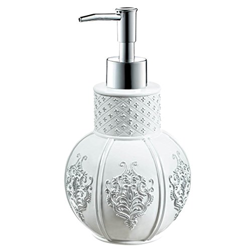 Creative Scents Hand Seifenspender für Badezimmer - Dekorativer Arbeitsplatte Lotionspender mit langlebiger Pumpe, für elegante Badezimmer Dekor Weiß/Silber (Vintage White Collection) von Creative Scents