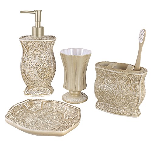 Victoria Bath Ensemble, 4 Piece Bathroom Accessories Set, Victoria Collection Bath Gift Set Features Soap Dispenser, Toothbrush Holder, Tumbler, & Soap Dish by Creative Scents von Creative Scents