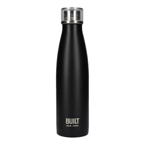 BUILT Perfect Seal, Doppelwandige Isolierte Wasserflasche aus Rostfreiem Stahl, 480 ml, Schwarz von Built