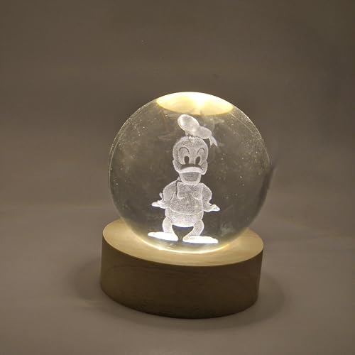 Creative Visualization lamp LED Kugel Lampe mit Gravur von Donald 3D - Cartoon-Design, Sockel aus Holz, Stromversorgung über USB (PAPERINO) von Creative Visualization lamp
