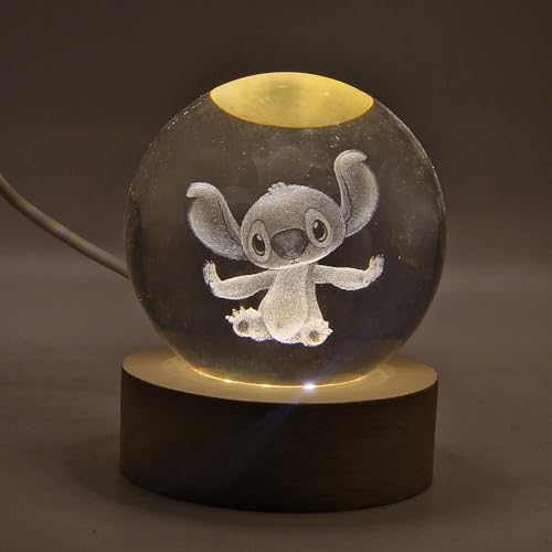 Creative Visualization lamp LED Kugel Lampe mit Gravur von STITCH 3D - Cartoon-Design, Sockel aus Holz, Stromversorgung über USB (STITCH) von Creative Visualization lamp