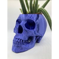 Großer Schädeltopf Für Sukkulenten, Kakteen Oder Pflanzen - 15 X 20 cm | Blaue Seidenfarbe von Creative3DByBen