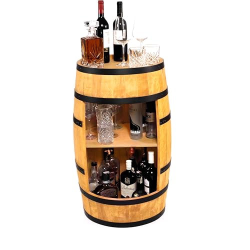 CREATIVE COOPER Weinfass Stehtisch - Mini Bar Regal Rund - Alkohol Shrank Flaschenregal Holz Regale - Holzfass Deko - Weinregal - Fassmöbel - Wine Rack - Möbel Wohnzimmer - Fassbar 80Cm High (Eiche) von CREATIVE COOPER