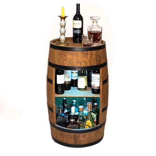 CREATIVE COOPER Weinregal Holz - Weinschrank Mini Bar - Alkohol Schrank Mann - Barschrank mit LED-Leuchten - 80cm hoch - Retro deko Bar Regal - Hausbar Theke - Fassmöbel (Wenge) von CREATIVE COOPER