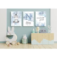 Geburtsbilder Aquarell Personalisiert Kinderzimmer Geschenk Zur Geburt Tiere Und Sternenhimmel Blau von CreativeCornerEL