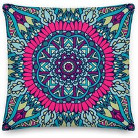 Premium Mandala Kissen, Geschenk Für Zuhause, Einweihungsgeschenk, Grünes Und Rosa Boho Kissen von CreativeDesignzbyEm