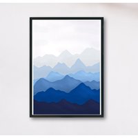 Kunstdruck Mit Blauen Bergen, Bild Landschaft Berge Als Deko Für Wohnzimmer Oder Büro von CreativeElleDesign