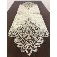 Sahra Luxus Curly Cutout Designer Samt Elegant & Stilvolle Hochwertige Tischläufer Tischsets Set Möbel, Wohnzimmer, Esszimmer Dekor von CreativeHomeIstanbul