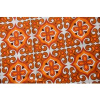 2 Fröhliche Vorhänge "Dekoplus"/Je Hxb 157x116cm 70Er Flower Power Fensterdeko Gardinen Upcycling Vintage Stoff von CreativeMacroArt