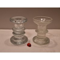 2 Kerzenständer Aus Glas/Kerzenhalter Je 9, 5cm Hoch Riffelmuster 70Er Jahre Vintage Retro Tischdeko Wohndeko von CreativeMacroArt