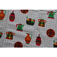 2 Küchenvorhänge Aus Baumwolle/Bunte Motive Lxb Ca. 158x114cm 70Er Flower Power Wohndeko Fensterdeko Vintage Retro von CreativeMacroArt