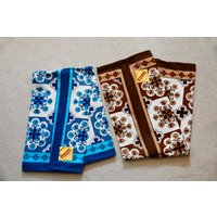 2 Kultige Geschirrtücher Von Malimo Aus Der Ehemaligen Ddr/Ostalgie Je 64x38cm Blau & Braun 70Er Vintage Flower Power von CreativeMacroArt