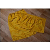 2 Vorhänge Aus Den 70Er Jahren/Mischgewebe Je 66x54cm Blattdekor in Gelb-Orange Leicht Glänzend Vintage Retro Wohndeko von CreativeMacroArt