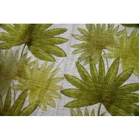 2 Vorhänge Aus Den 70Ern Mischgewebe/Je Ca. Lxb 148x233cm Flower Power Fensterdeko Vintage Upcycling Palmwedel Grün-Weiß von CreativeMacroArt
