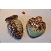 2 Wandvasen Aus Keramik/Laufglasur in Türkis-Braun Blumenvasen 50Er 60Er Mid Century Vintage Retro West German Pottery von CreativeMacroArt