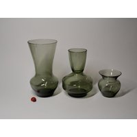 3 Blumenvasen Aus Rauchglas/Evtl Wmf Turmalin Verschiedene Größen 60Er Tischdeko Mid Century Vintage Wohndeko Wagenfeld von CreativeMacroArt