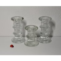 3 Kerzenhalter Aus Glas Mit Borkenstruktur/1x 8, 5cm & 2x 12cm Hoch Ingrid 70Er Jahre Vintage Retro Wohndeko Tischdeko von CreativeMacroArt