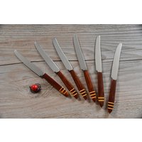 6 Obstmesser Aus Rostfreiem Edelstahl/Solingen Je 16cm Lang Kunststoffgriffe Food Photography Besteck 60Er Mid Century von CreativeMacroArt