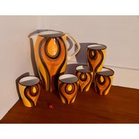Aalen Keramik Stützel & Sachs Saftkanne + 5 Becher/Dec. 408 Handgemalt West German Pottery Vintage Trinkgefäße 70Er von CreativeMacroArt