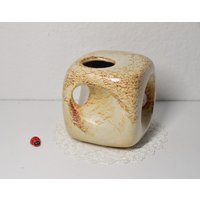 Bertoncello Italy Keramikvase in Würfelform/Roberto Rigon 10, 5cm Hoch 70Er Vintage Wohndeko Space Age Designobjekt von CreativeMacroArt