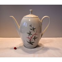 Hübsche Kaffeekanne Von Winterling Marktleuthen/Porzellan Blattdekor in Rosa-Grau 60Er Mid Century Vintage Retro Kult von CreativeMacroArt