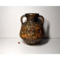 Jasba Henkelvase 1 659 25 Aus Keramik/Reliefdekor Fabelwesen Amphore 70Er West German Pottery Rustikal Landhaus Wohndeko von CreativeMacroArt