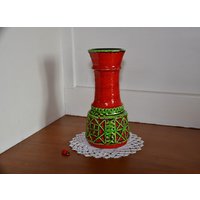 Jasba Keramikvase N 101 11 20 in Rot-Grün/Reliefdekor 70Er West German Pottery Vintage Retro Wohndeko Tischdeko Kult von CreativeMacroArt