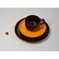 Kaffeegedeck 3Tlg Von Melitta Ceracron in Gelb-Braun/Vintage Geschirr Keramik Tasse & Teller Frühstück Kaffeekränzchen von CreativeMacroArt