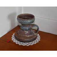 Kerzenhalter Aus Keramik/12cm Hoch Leuchter Laufglasur in Grau-Braun 70Er Vintage Retro Wohndeko West German Pottery von CreativeMacroArt