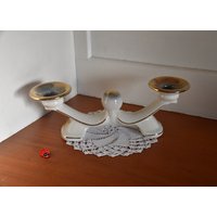 Kerzenhalter Von Bay Keramik/Golddekor 2-Flammig 24, 5x6, 5x8cm West German Pottery Vintage Retro Mid Century 60Er von CreativeMacroArt