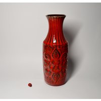 Kultige Bay Keramikvase 68 25 in Rot Mit Blumenrelief/70Er Flower Power West German Pottery Vintage Tischdeko Wohndeko von CreativeMacroArt