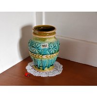 Kultige Bay Keramikvase 72 14/Oliv-Türkis Reliefdekor 60Er 70Er Fat Lava West German Pottery Vintage Retro Wohndeko von CreativeMacroArt