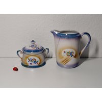 Milchkännchen & Zuckerdose Aus Porzellan/Buntes Spritzdekor Art Déco 40Er Nostalgie Geschirr Kaffeekränzchen Vintage von CreativeMacroArt