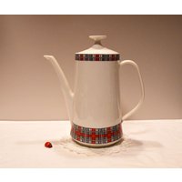 Retro Kaffeekanne Von J. Kronester Bavaria/Porzellan Karomuster 70Er Jahre Vintage Kaffeegeschirr Teekanne von CreativeMacroArt