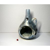 Ruscha Art Großes Windlicht Aus Keramik/Blau-Braun Laterne Kerzenhalter 25, 5cm Hoch West German Pottery 70Er Wohndeko von CreativeMacroArt