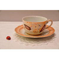 Sammeltassengedeck/Kaffeetasse 2Tlg Art Déco Spritzdekor Porzellan 30Er Jahre Perlmutteffekt Vintage Retro von CreativeMacroArt