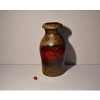Scheurich Keramikvase 208-21 in Beige-Rot/60Er 70Er West German Pottery Vintage Retro Wohndeko Tischdeko Fat Lava von CreativeMacroArt
