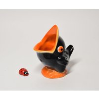 Süßer Behälter Aus Keramik Für Zahnstocher Etc. Von Goebel/50Er 60Er Mid Century Rabe Vogelfigur Vintage Wgp Tischdeko 8cm von CreativeMacroArt