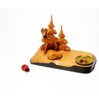 Süßer Kerzenhalter Aus Holz Mit Reh & Tannen/Volkskunst Erzgebirge 13, 5x6x8cm Advent Weihnachten Wohndeko Vintage Geschnitzt von CreativeMacroArt