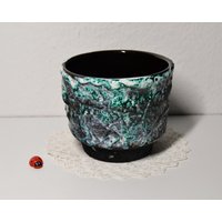 Toller Blumenübertopf Von Marei 12/1 "Capri"/Pflanzgefäß 70Er Fat Lava Türkis-Weiß 9, 5cm Hoch West German Pottery Wohndeko von CreativeMacroArt