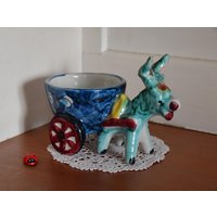 Übertopf Aus Keramik "Esel Mit Karren"/Made in Italy Blumentopf Vintage 60Er Mid Century 15x8, 5x10cm Tischdeko von CreativeMacroArt