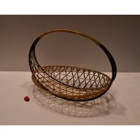 Vintage Bastkörbchen/Henkelkorb Obstkorb Beige-Schwarz 25x17x18cm 50Er 60Er Mid Century Retro Wohndeko Tischdeko von CreativeMacroArt