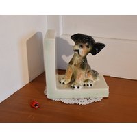 Vintage Buchstütze Aus Keramik Mit Süßem Terrier/11x7, 5x11, 5cm 60Er Jahre Mid Century Retro Bookend Wohndeko von CreativeMacroArt
