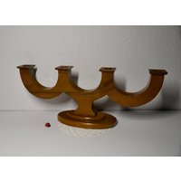 Vintage Kerzenleuchter 4-Armig Aus Holz/40x9x16cm Kerzenhalter 60Er Mid Century Wohndeko Advent Weihnachten Nostalgie von CreativeMacroArt