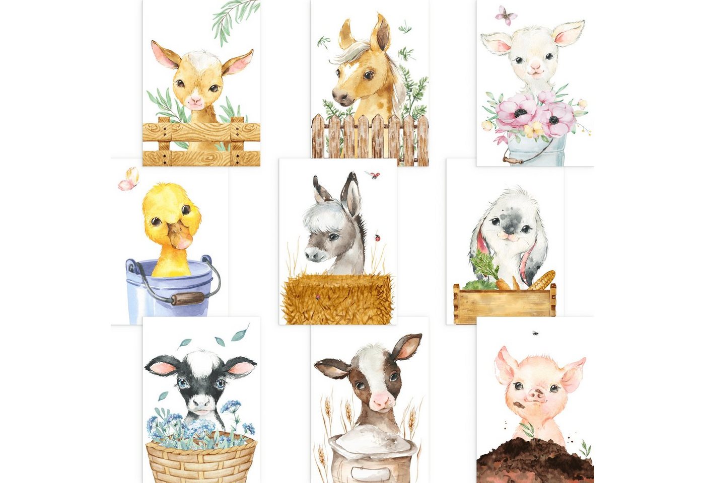 CreativeRobin Poster Schönes Kinderzimmer Tiere-Poster-Set, Farmtiere von CreativeRobin