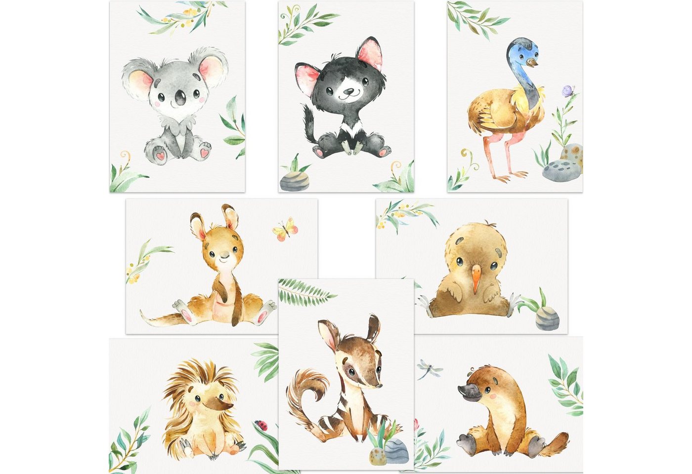 CreativeRobin Poster Schönes Tier-Poster-Set fürs Babyzimmer als Wanddeko, Tiere Australiens von CreativeRobin