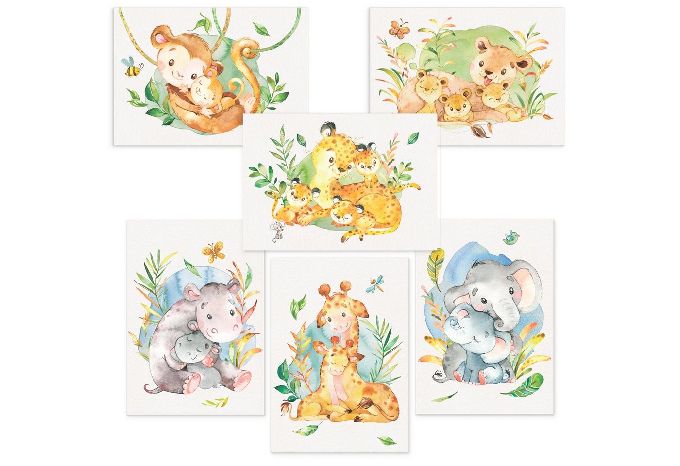 CreativeRobin Poster Schönes Tier-Poster-Set fürs Kinderzimmer I Babyzimmer Deko, Mutter & Baby Tiere Afrikas von CreativeRobin