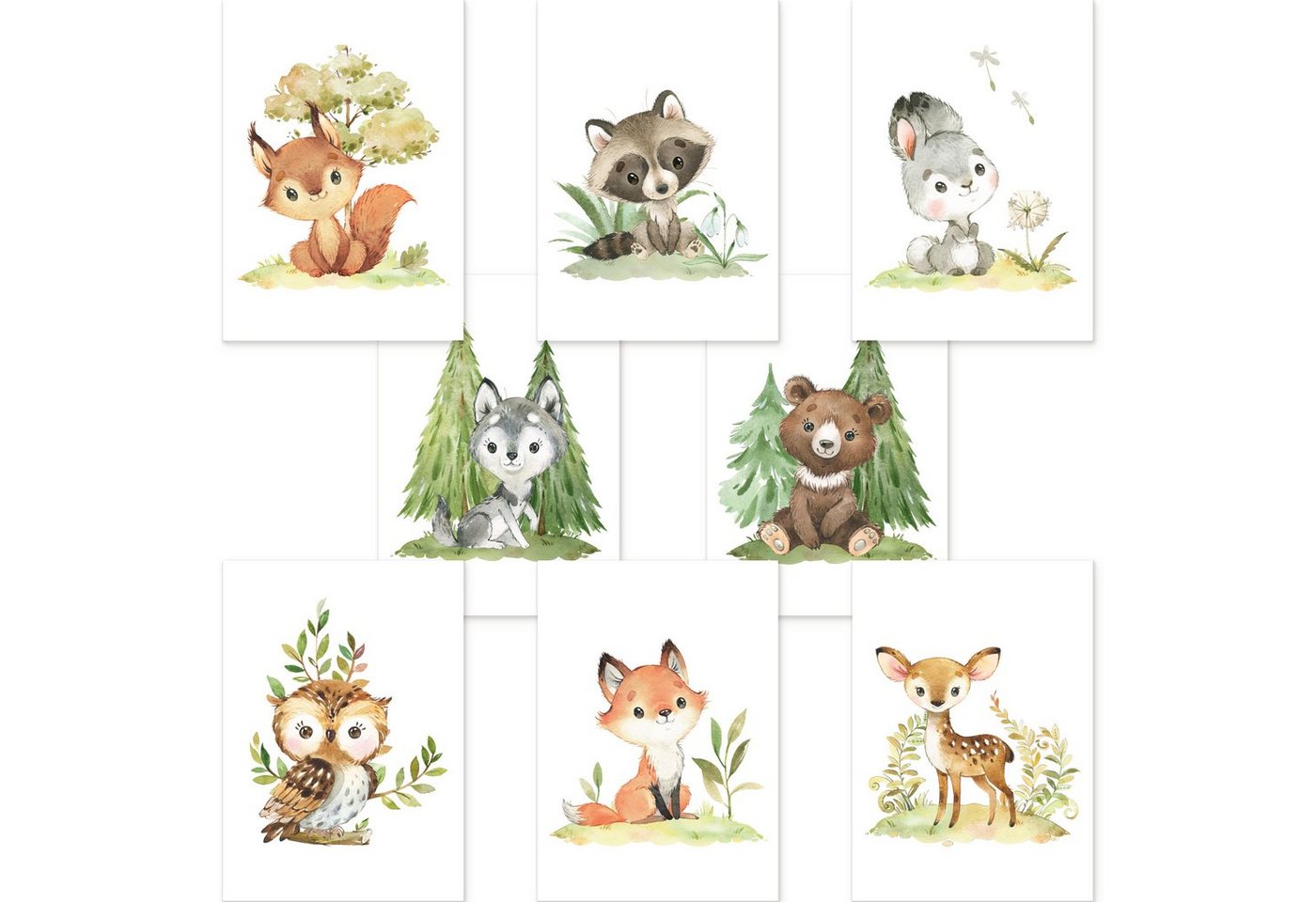 CreativeRobin Poster Waldtiere Poster-Set • Babyzimmer Deko • ohne Rahmen • CreativeRobin, Waldtiere, süße Tiermotive von CreativeRobin